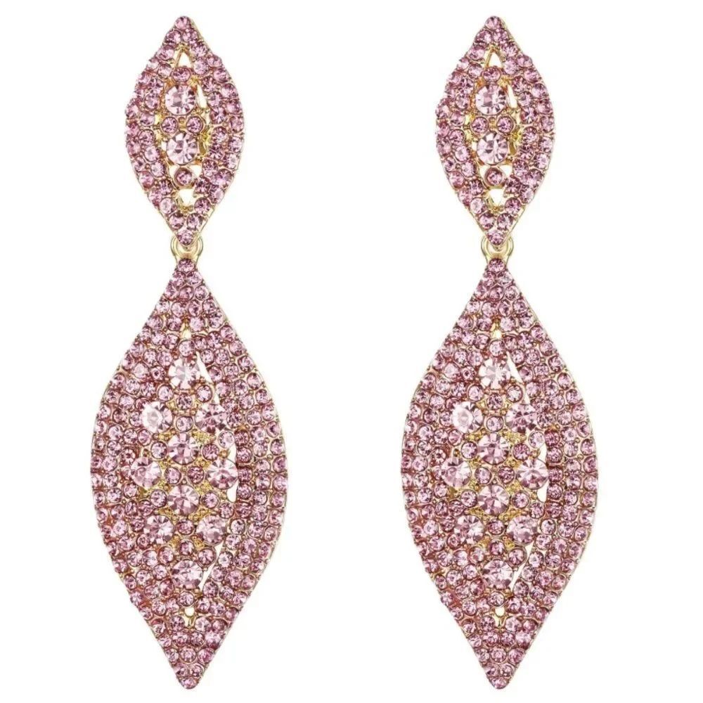 Yellow Gold with Pink Sapphire Crystal Double Leaf Chandelier Post Back Earrings
